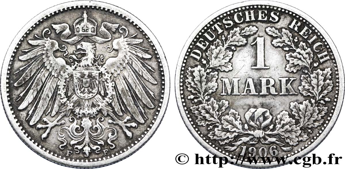 ALEMANIA 1 Mark Empire aigle impérial 2e type 1906 Stuttgart - F MBC 
