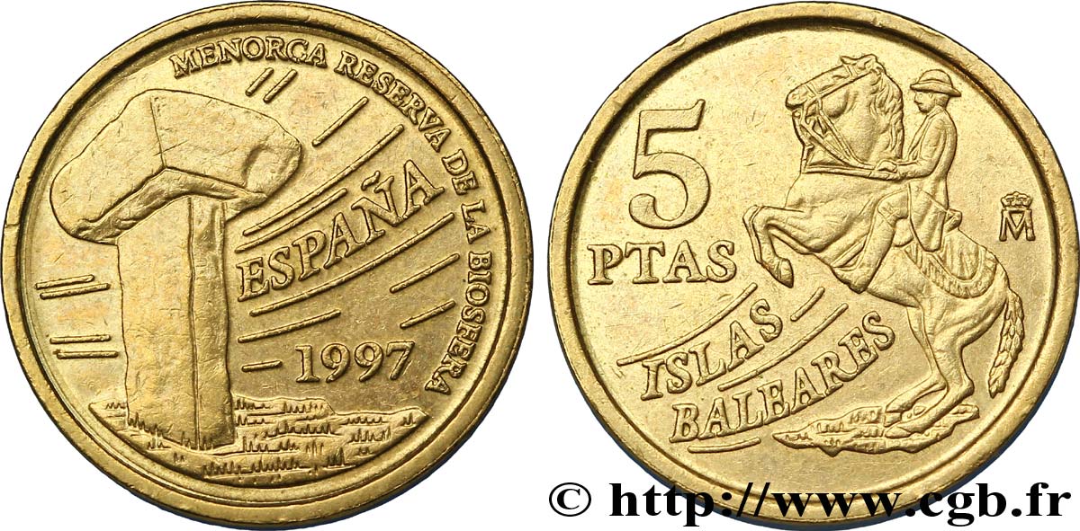 SPANIEN 5 Pesetas Îles Baléares : Taula néolithique de Torrellafuda / cavalier 1997  VZ 