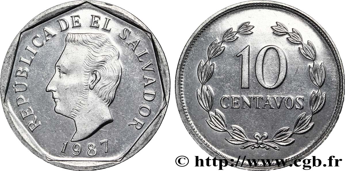 EL SALVADOR 10 Centavos Francisco Morazan 1987 Vereinigte Deutsche Metall MS 