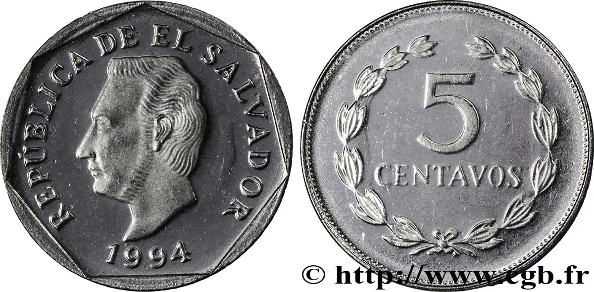 EL SALVADOR 5 Centavos Francisco Morazan 1994 Sherrit Mint, Canada MS 