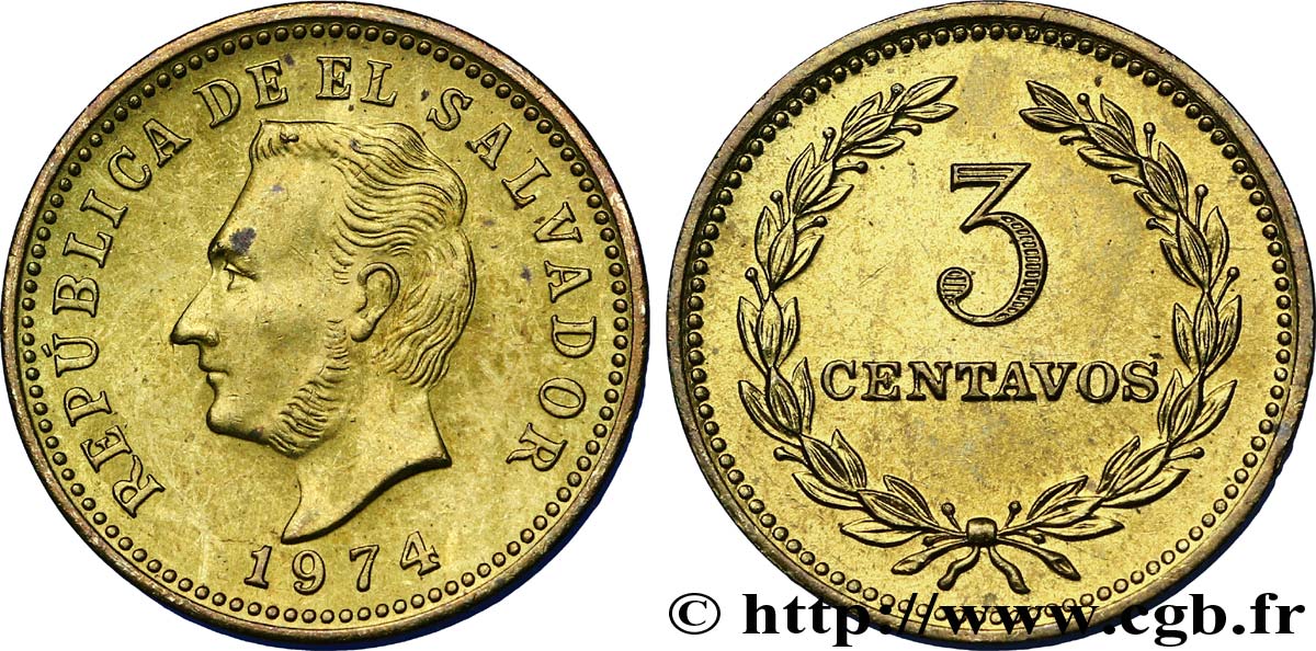 EL SALVADOR 3 Centavos Francisco Morazan 1974 British Royal Mint VZ 