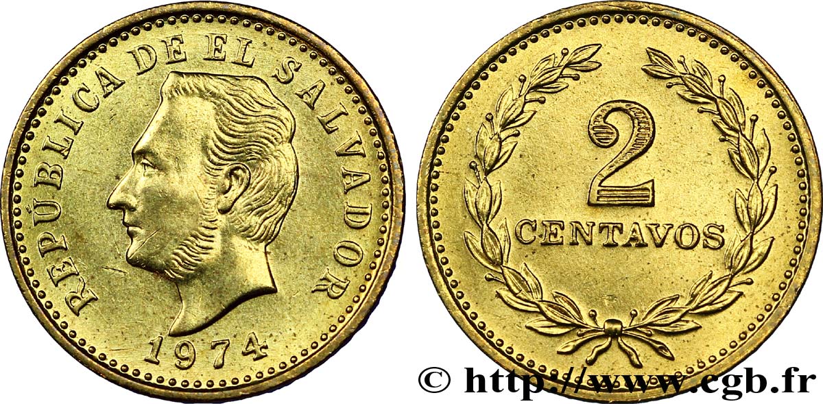 EL SALVADOR 2 Centavos Francisco Morazan 1974 British Royal Mint MS 