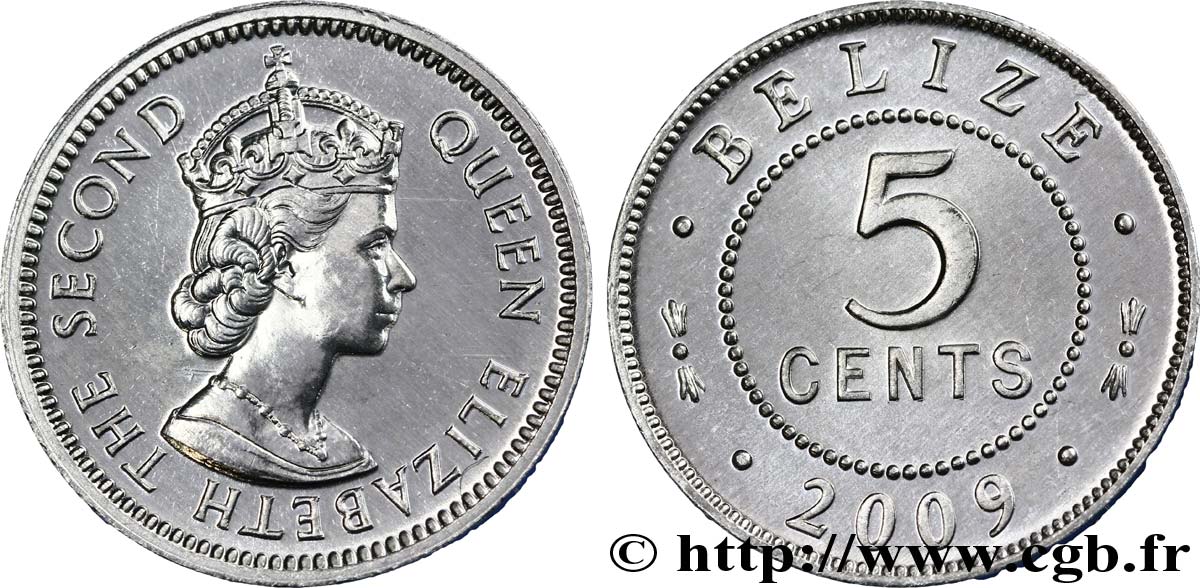 BELIZE 5 Cents reine Elizabeth II 2009  SPL 