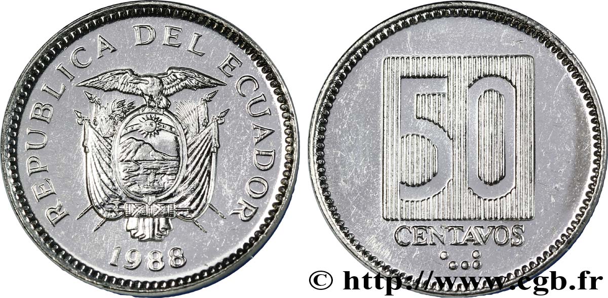 ÉQUATEUR 50 Centavos emblème 1988  SPL 