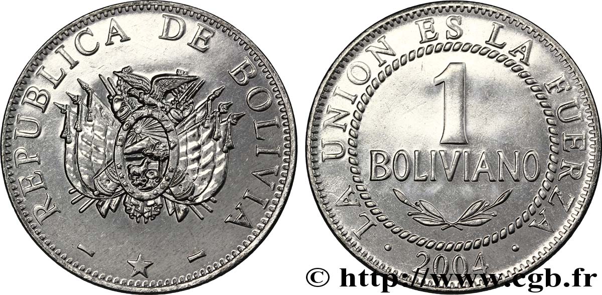 BOLIVIA 1 Boliviano emblème 2004  MS 