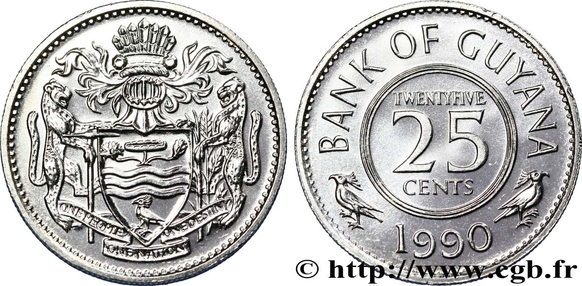GUYANA 25 Cents armes du Guyana 1990  MS 