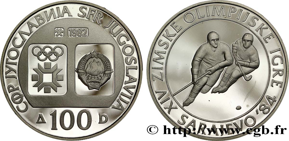 YUGOSLAVIA 100 Dinara Jeux Olympiques d’Hiver de Sarajevo / hockey 1980  MS 