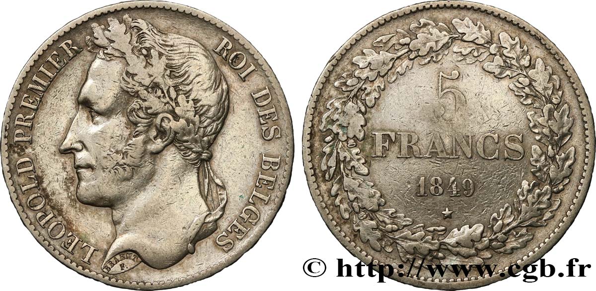 BELGIO 5 Francs Léopold Ier tranche A 1849  MB 