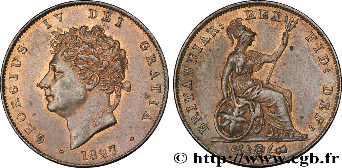 VEREINIGTEN KÖNIGREICH 1/2 Penny Georges IV / Britannia 1827  VZ 