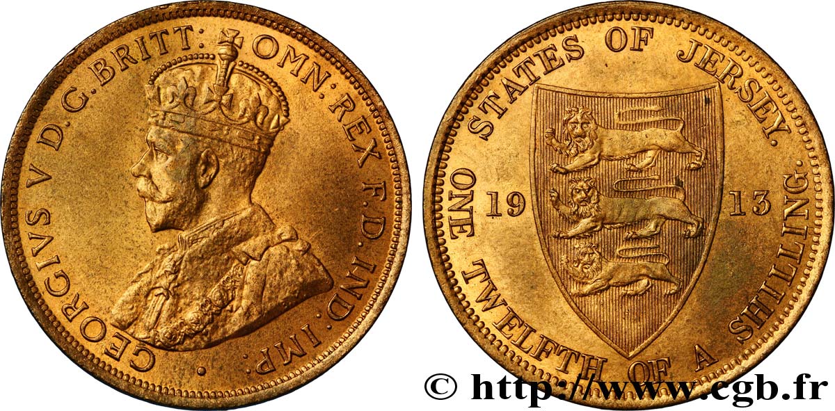 JERSEY 1/12 Shilling Georges V / armes du Baillage de Jersey 1913  VZ 