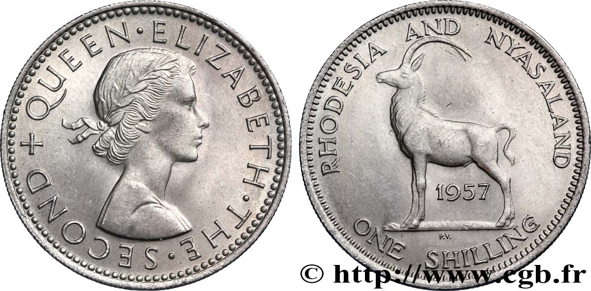 RHODESIEN UND NJASSALAND (Föderation von) 1 Shilling Elisabeth II / antilope des sables 1957  fST 