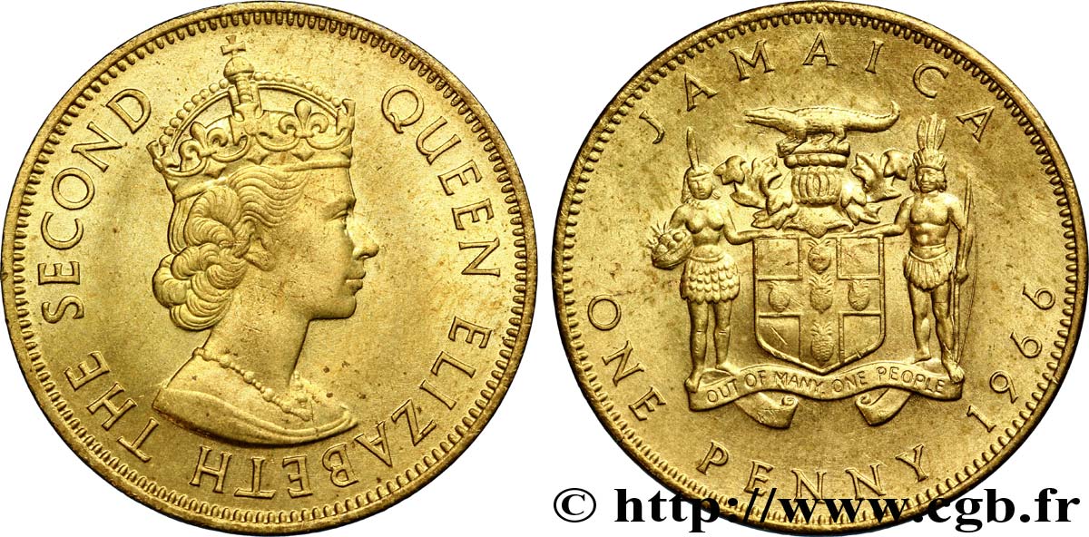 JAMAICA 1 Penny Elisabeth II 1966  EBC 