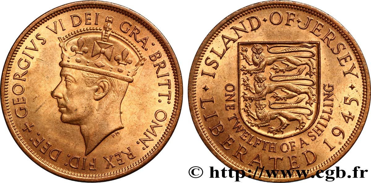 ISLA DE JERSEY 1/12 Shilling Georges VI / armes du Baillage de Jersey 1945  SC 