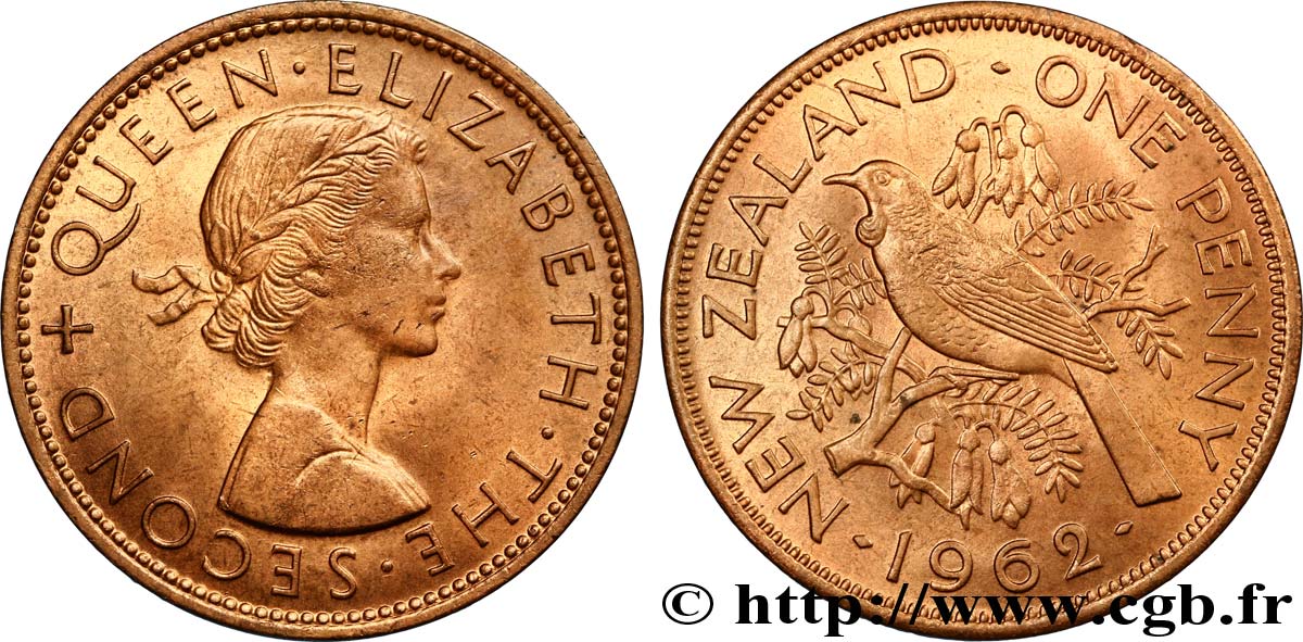 NEW ZEALAND 1 Penny Elisabeth II / oiseau Tui 1962  MS 