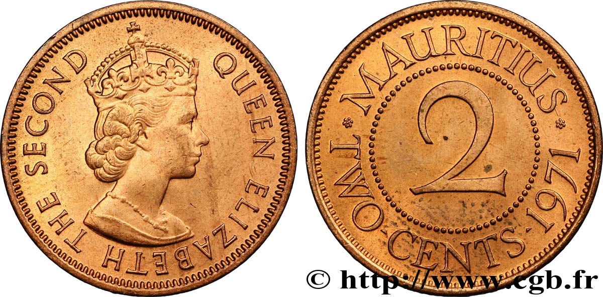 MAURITIUS 2 Cents Elisabeth II 1959  fST 