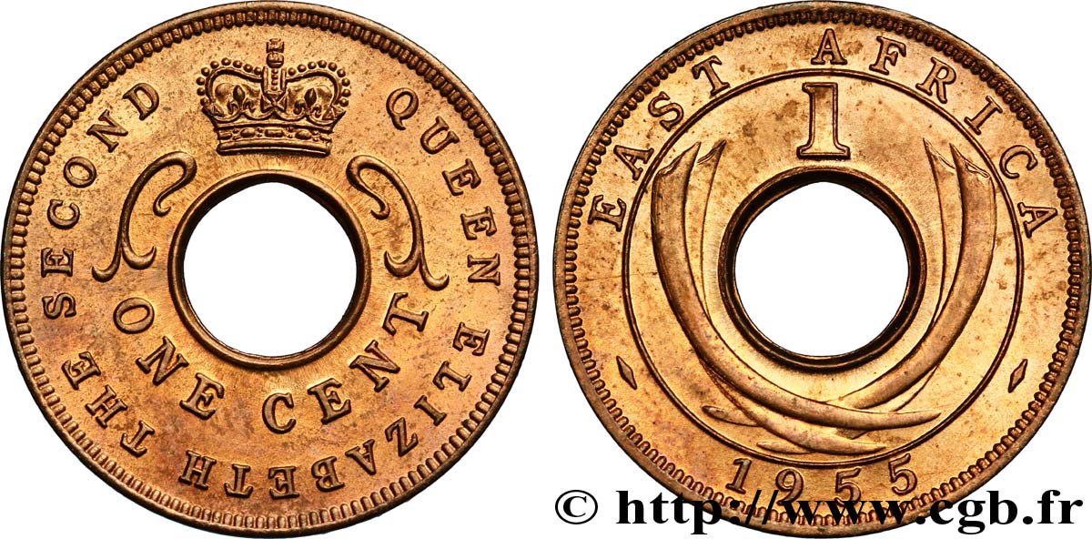 BRITISCH-OSTAFRIKA 1 Cent frappe au nom d’Elisabeth II 1955 Londres fST 
