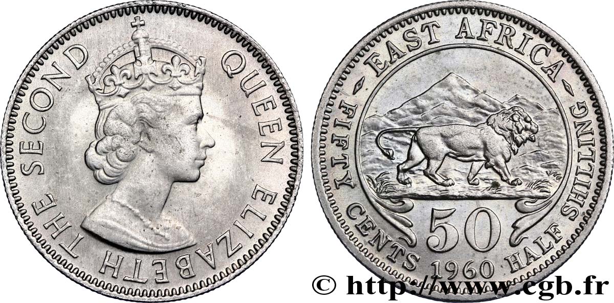 BRITISCH-OSTAFRIKA 50 Cents (1/2 Shilling) Elisabeth II / lion 1960  fST 