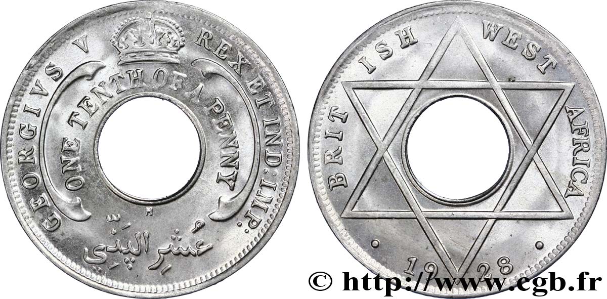 BRITISH WEST AFRICA 1/10 Penny frappe au nom de Georges V 1928 Heaton - H MS 