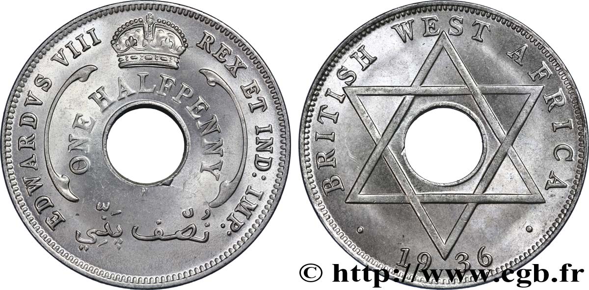 ÁFRICA OCCIDENTAL BRITÁNICA 1/2 Penny frappe au nom d’Edouard VIII 1936 Heaton - H SC 