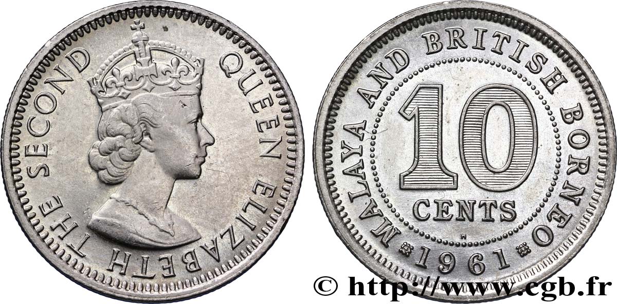 MALAYA und BRITISH BORNEO 10 Cents Elisabeth II 1961 Heaton - H fST 