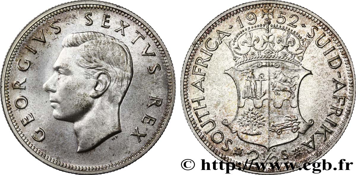 SUDÁFRICA 2 1/2 Shillings Georges VI / armes 1952 Pretoria SC 