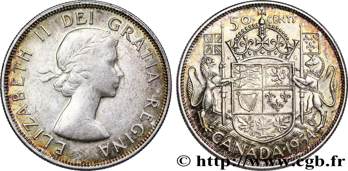 KANADA 50 Cents Elisabeth II / armes du 1954  VZ 