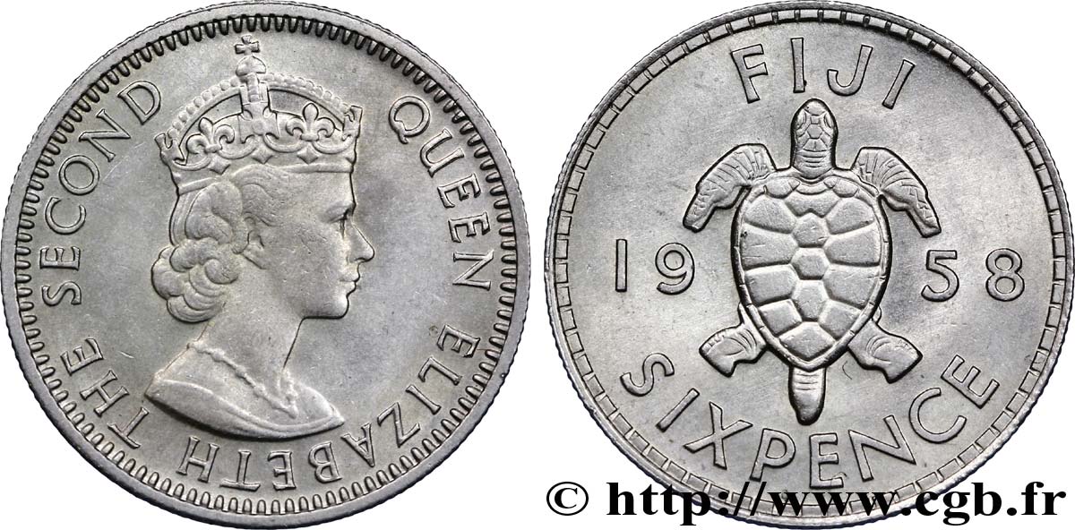 FIDJI 6 Pence Elisabeth II / tortue 1958  SPL 
