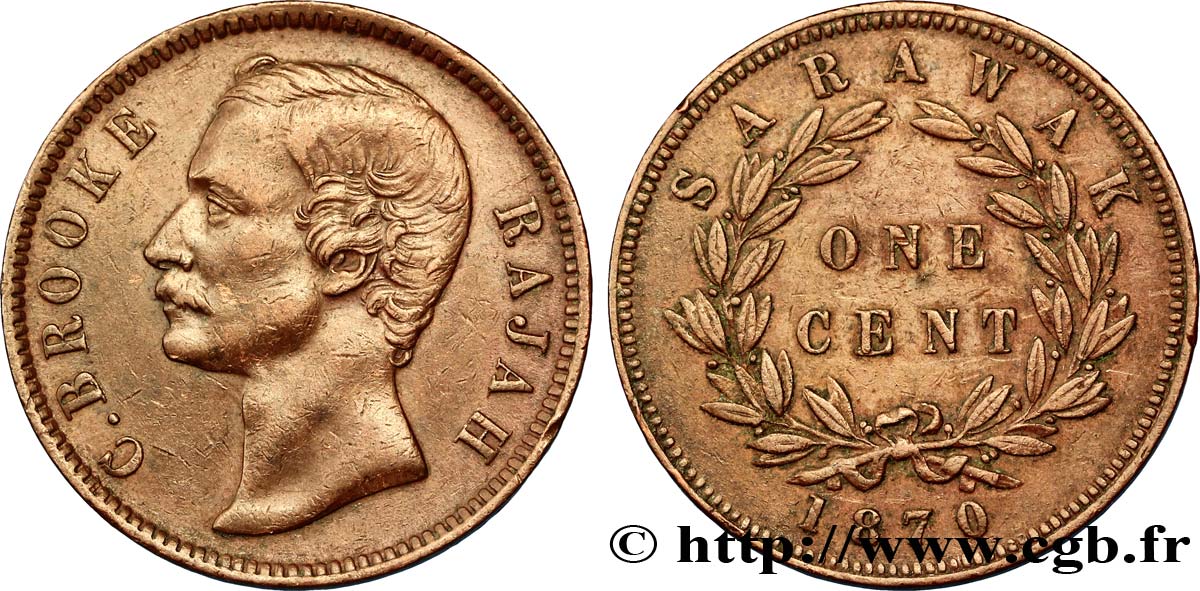 SARAWAK 1 Cent Sarawak Rajah J. Brooke 1870  fVZ 