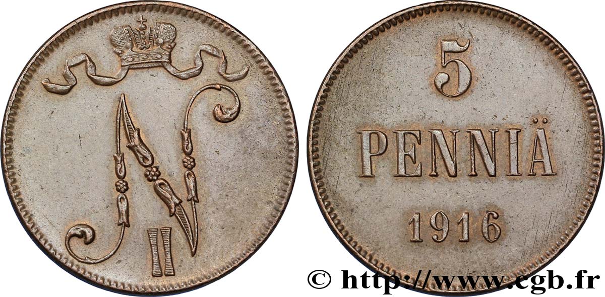 FINLANDIA 10 Pennia monogramme Tsar Nicolas II 1916  SPL 