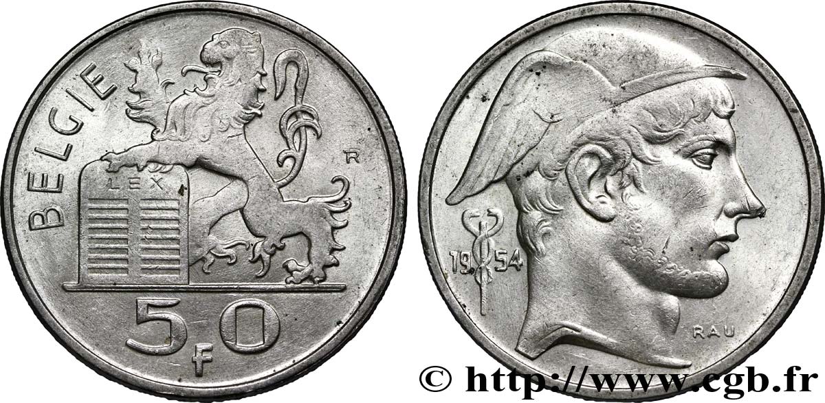 BELGIO 50 Francs lion posé sur les tables de la loi / Mercure légende flamande 1954  SPL 