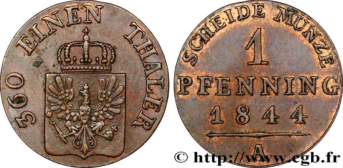 GERMANIA - PRUSSIA 1 Pfenninge Royaume de Prusse écu à l’aigle 1839 Berlin SPL 