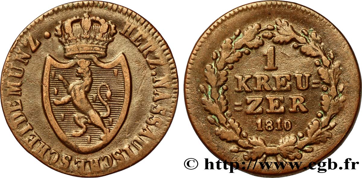 GERMANY - NASSAU 1 Kreuzer Grand-Duché de Nassau 1810  VF 