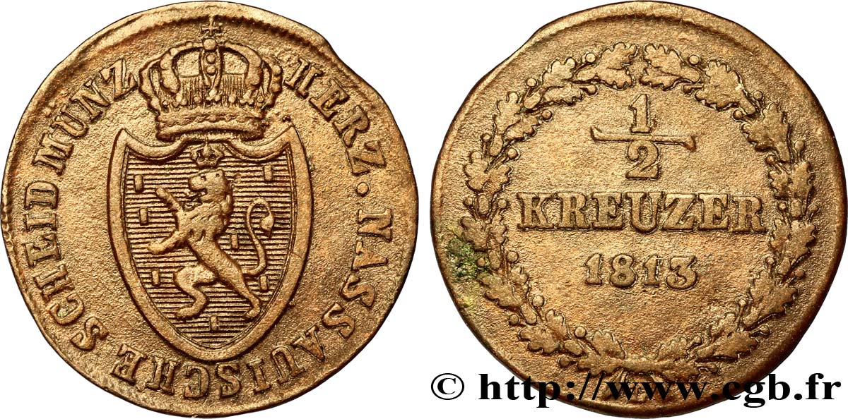 GERMANIA - NASSAU 1/2 Kreuzer Grand-Duché de Nassau 1813  BB 