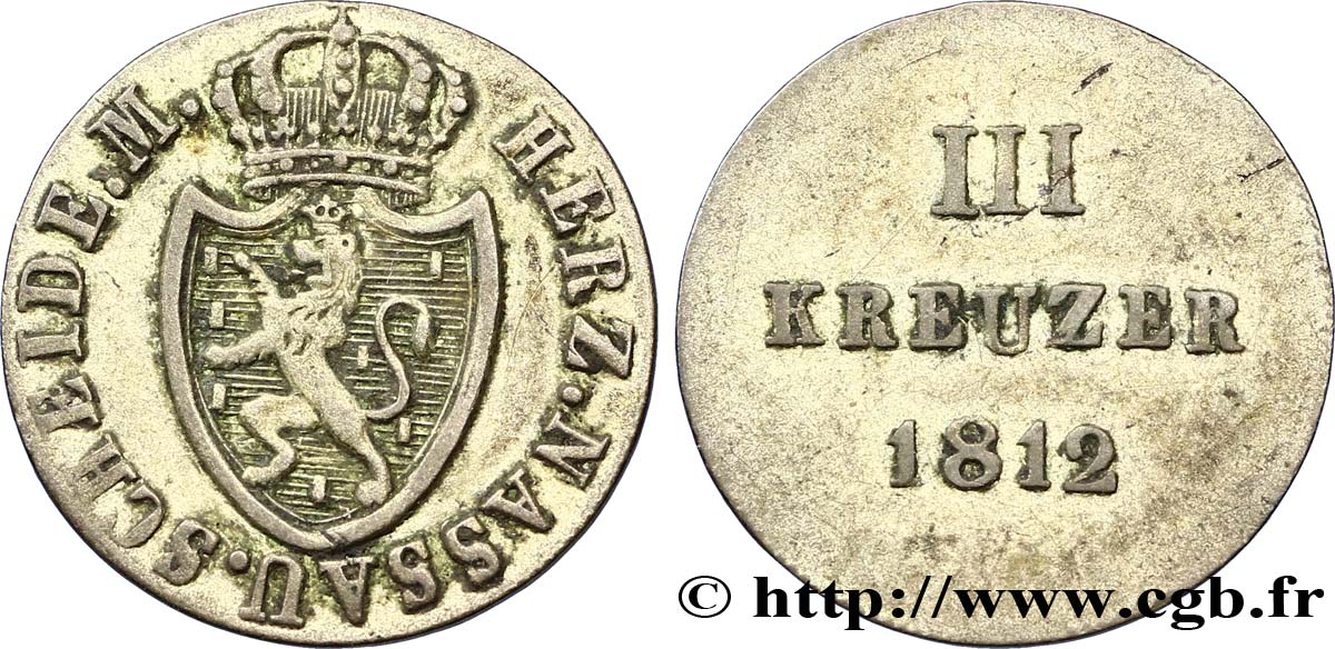 GERMANIA - NASSAU III (3) Kreuzer Grand-Duché de Nassau 1812  BB 