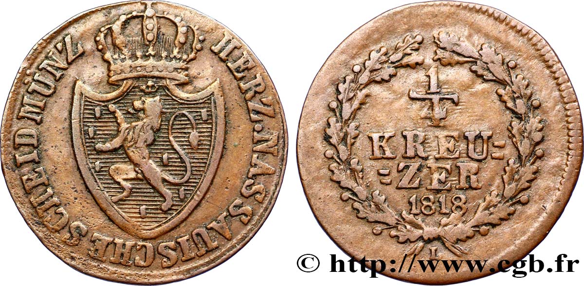 GERMANY - NASSAU 1/4 Kreuzer Grand-Duché de Nassau 1818  XF 