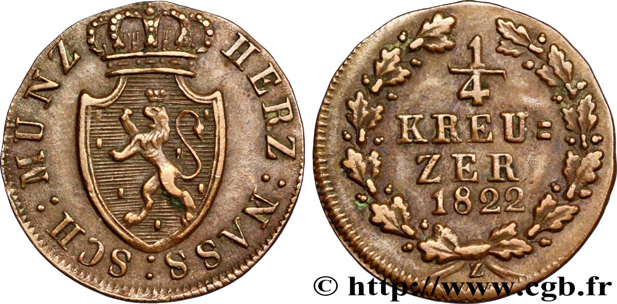 GERMANIA - NASSAU 1/4 Kreuzer Grand-Duché de Nassau 1822  q.SPL 