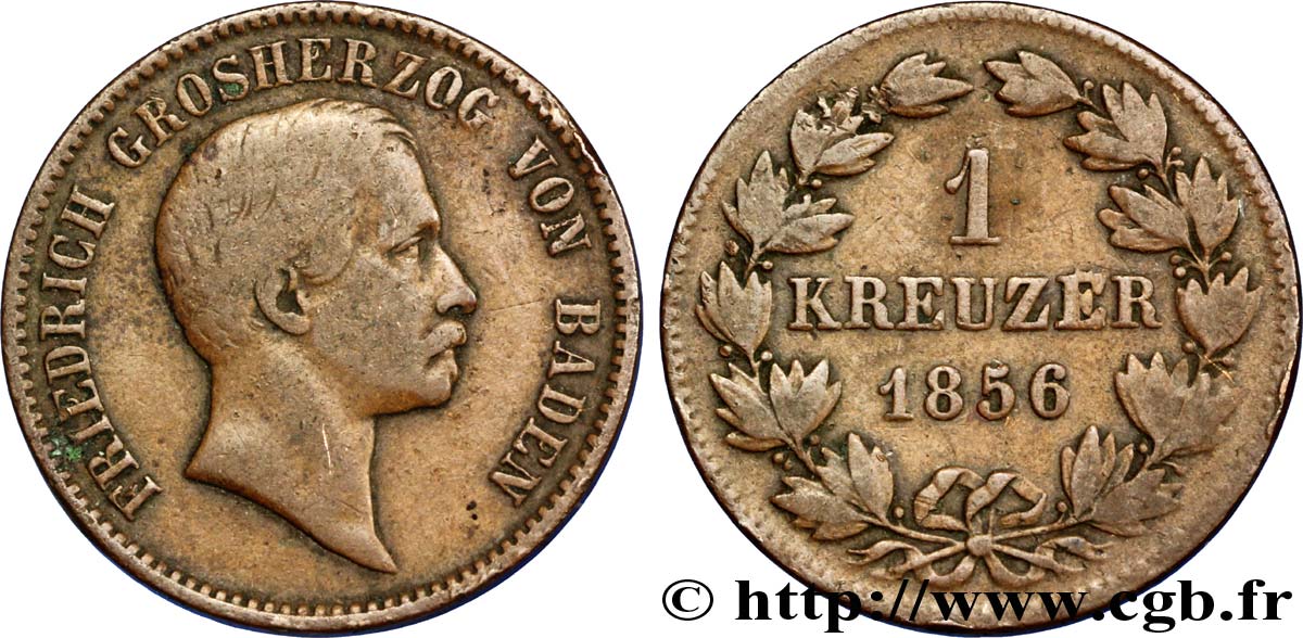GERMANIA - BADEN 1 Kreuzer Frédéric prince régent de Bade 1856  MB 
