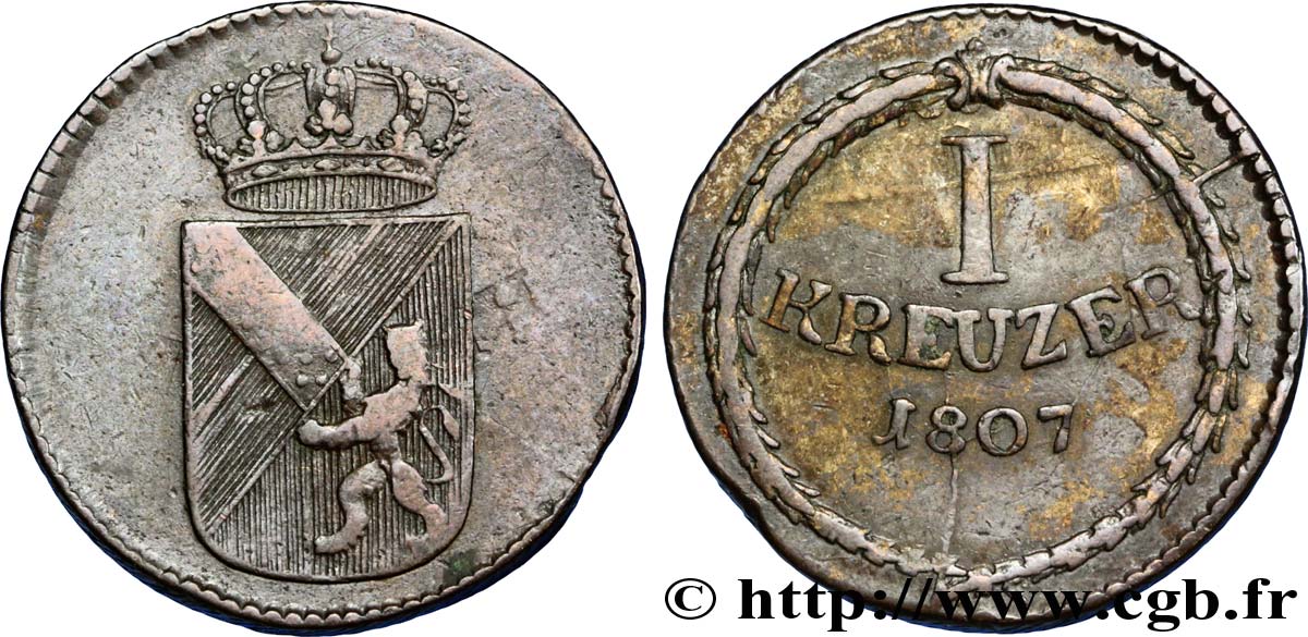 GERMANY - BADEN 1 Kreuzer Grand-Duché de Bade 1807 Mannheim XF 