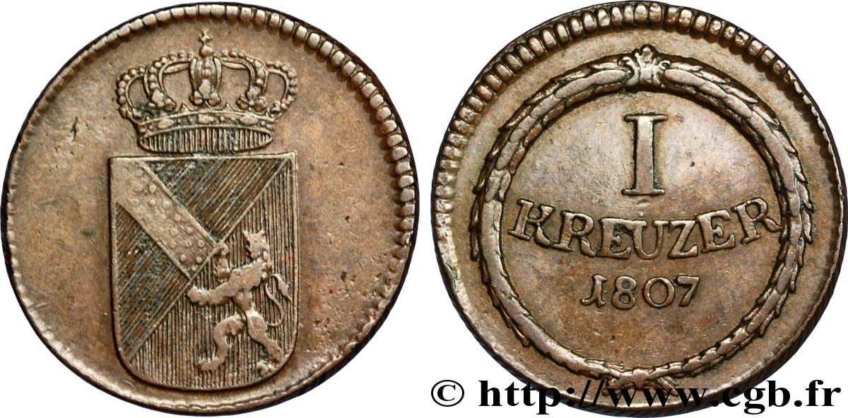 GERMANIA - BADEN 1 Kreuzer Grand-Duché de Bade 1807 Mannheim BB 