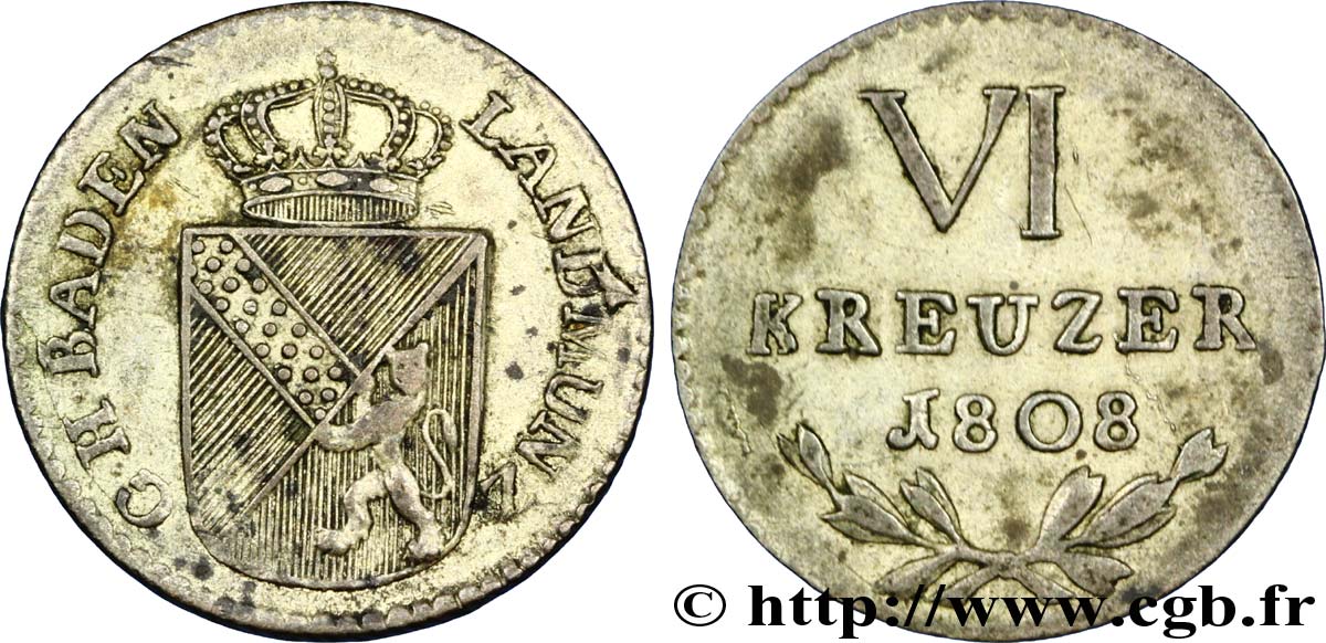 GERMANY - BADEN 6 Kreuzer Grand-Duché de Bade 1808  VF 