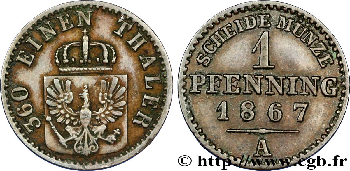 GERMANIA - PRUSSIA 1 Pfenninge Royaume de Prusse écu à l’aigle 1867 Berlin q.SPL 
