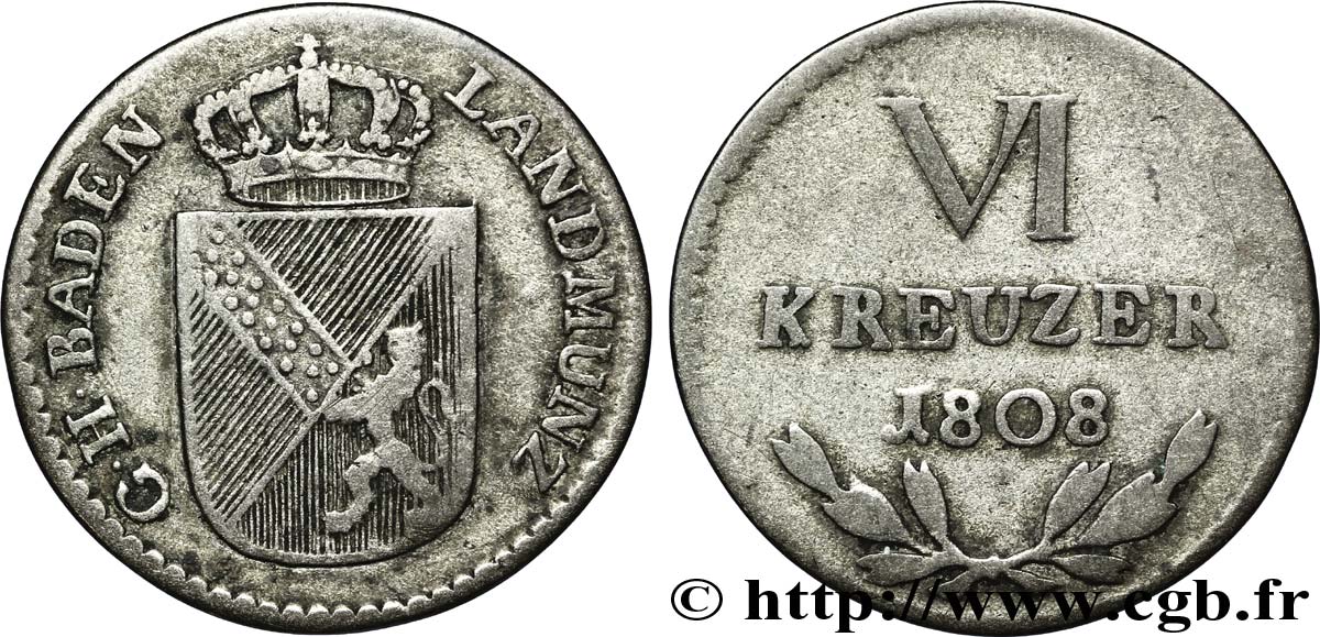 ALEMANIA - BADEN 6 Kreuzer Grand-Duché de Bade 1808  BC 