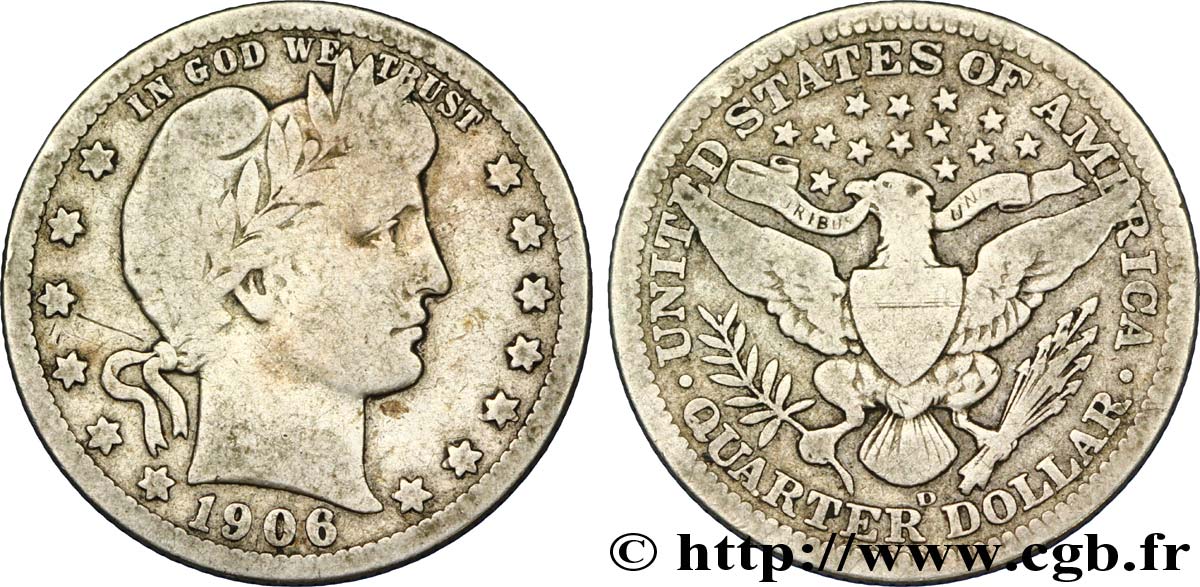 STATI UNITI D AMERICA 1/4 Dollar Liberty Barber 1906 New Orleans - O MB 