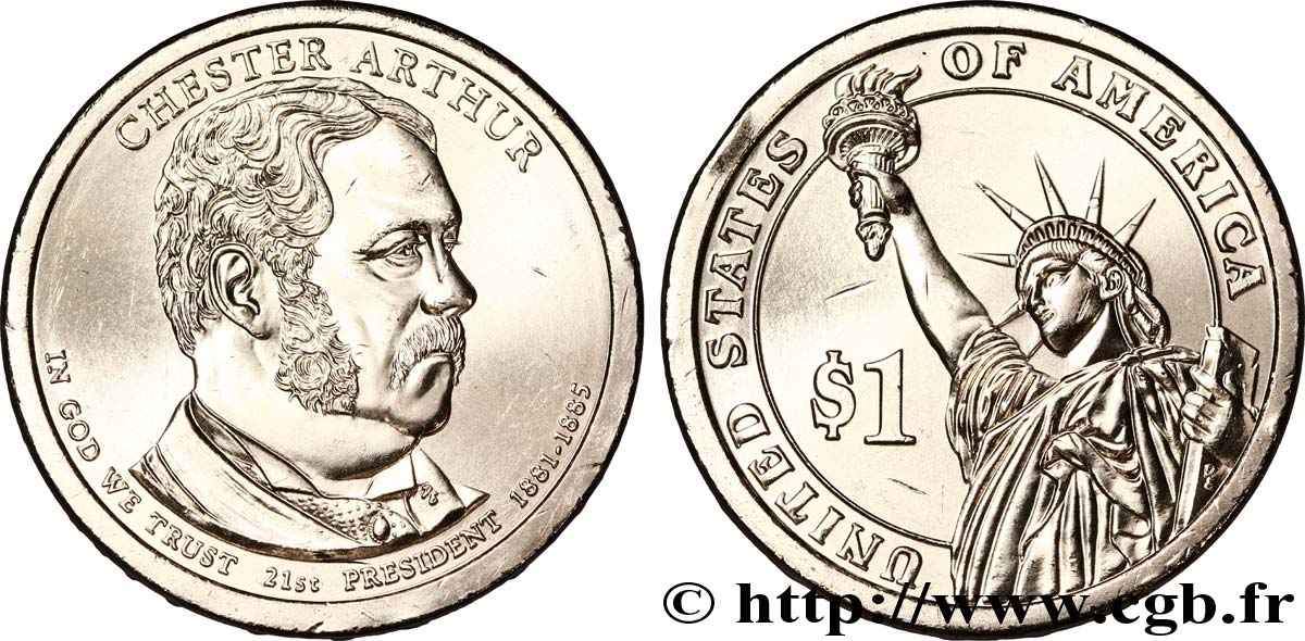 STATI UNITI D AMERICA 1 Dollar Présidentiel Chester Arthur tranche B 2012 Philadelphie MS 