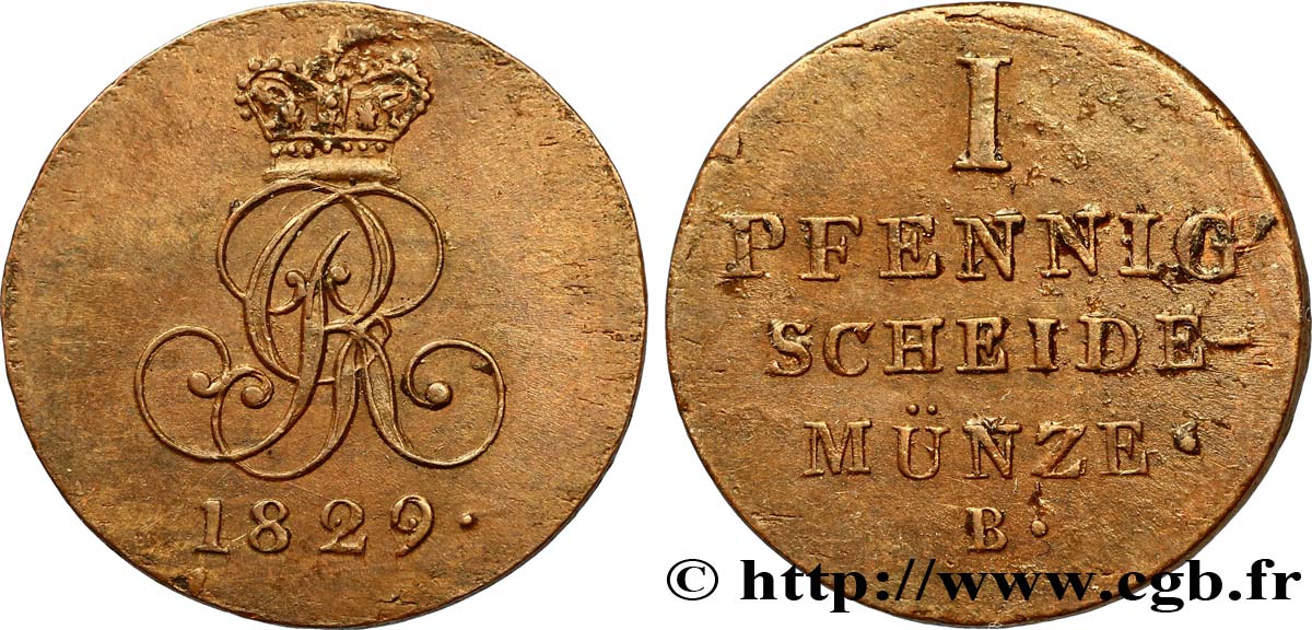 GERMANY - HANOVER 1 Pfennig Royaume de Hanovre Georges IV 1829  AU 