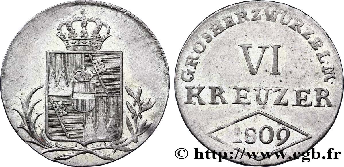 Germany Wurzburg Vi Kreuzer Grand Duche De Wurtzbourg 1809 Fwo 274574 World Coins