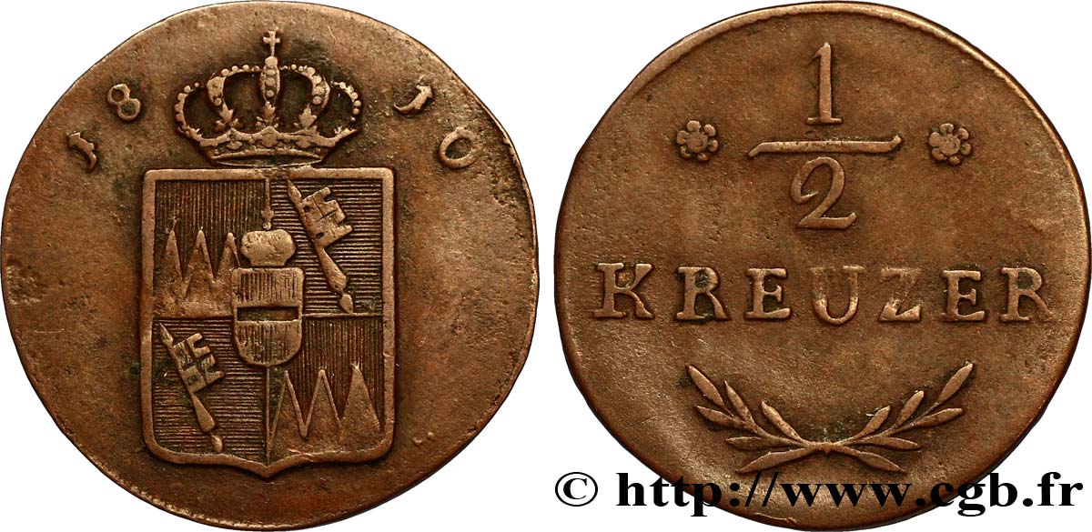 ALEMANIA - WURZBURGO 1/2 Kreuzer armes 1810  EBC 