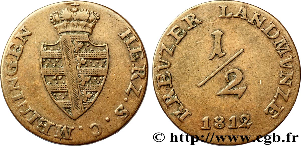 ALEMANIA - SAJONIA-MEININGEN 1/2 Kreuzer Duché de Saxe-Meiningen, blason 1812  MBC 