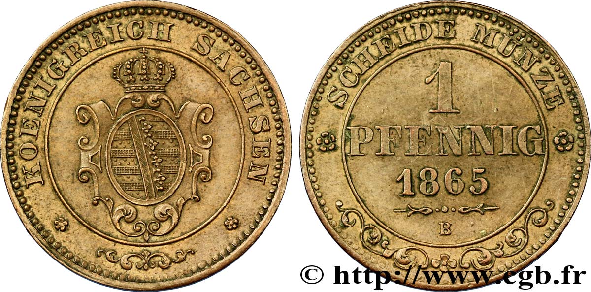 GERMANIA - SASSONIA 1 Pfennig Royaume de Saxe, blason 1865 Dresde SPL 