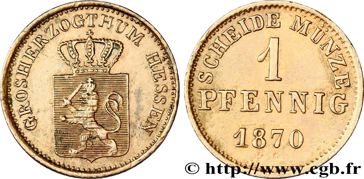 GERMANY - HESSE 1 Pfennig 1870  AU 